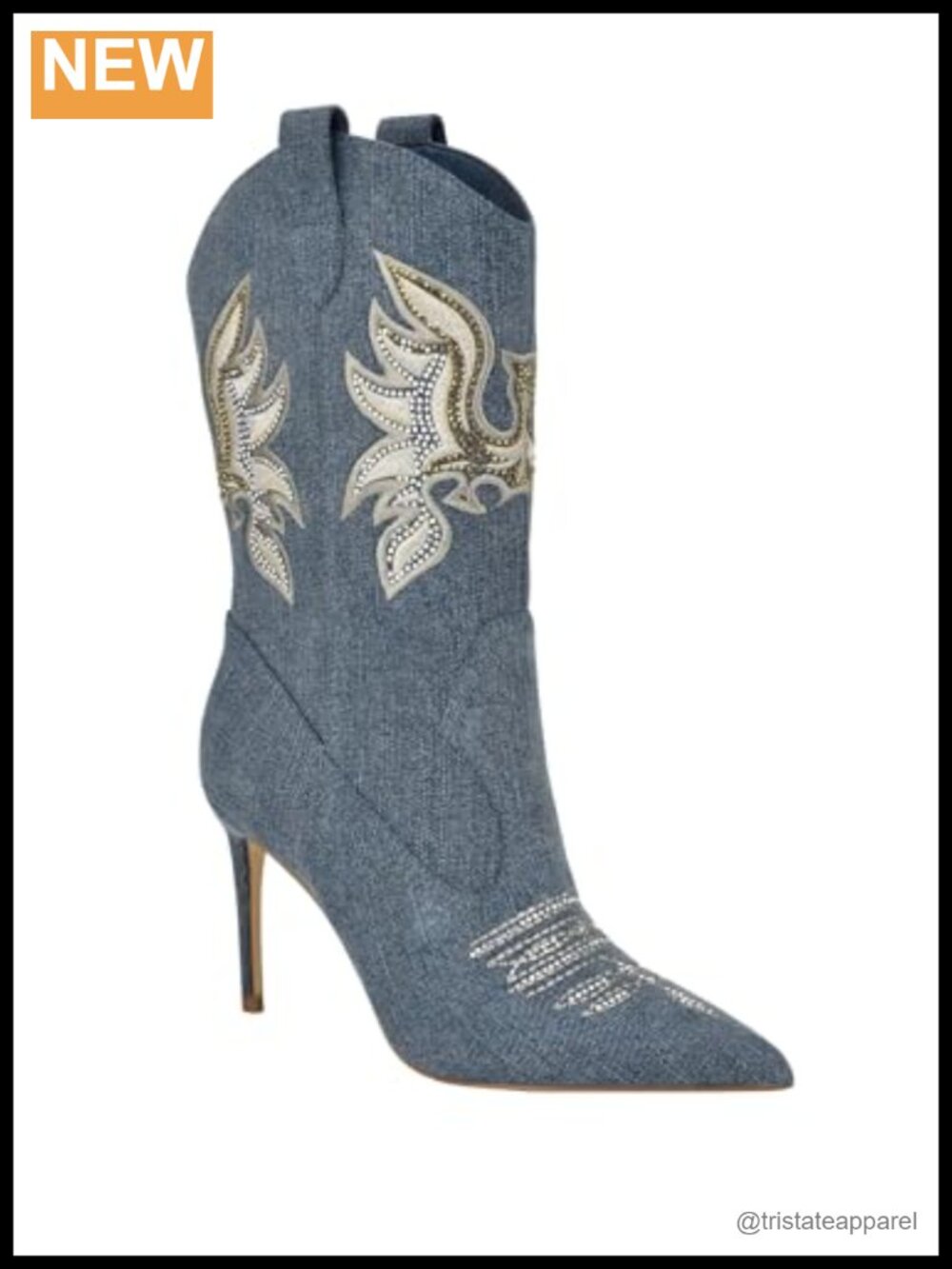 Women's Western Embroidered Rhinestone Stiletto Booties
